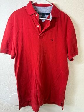 Tommy Hilfiger Men's Bright Red Polo with Signature Flag